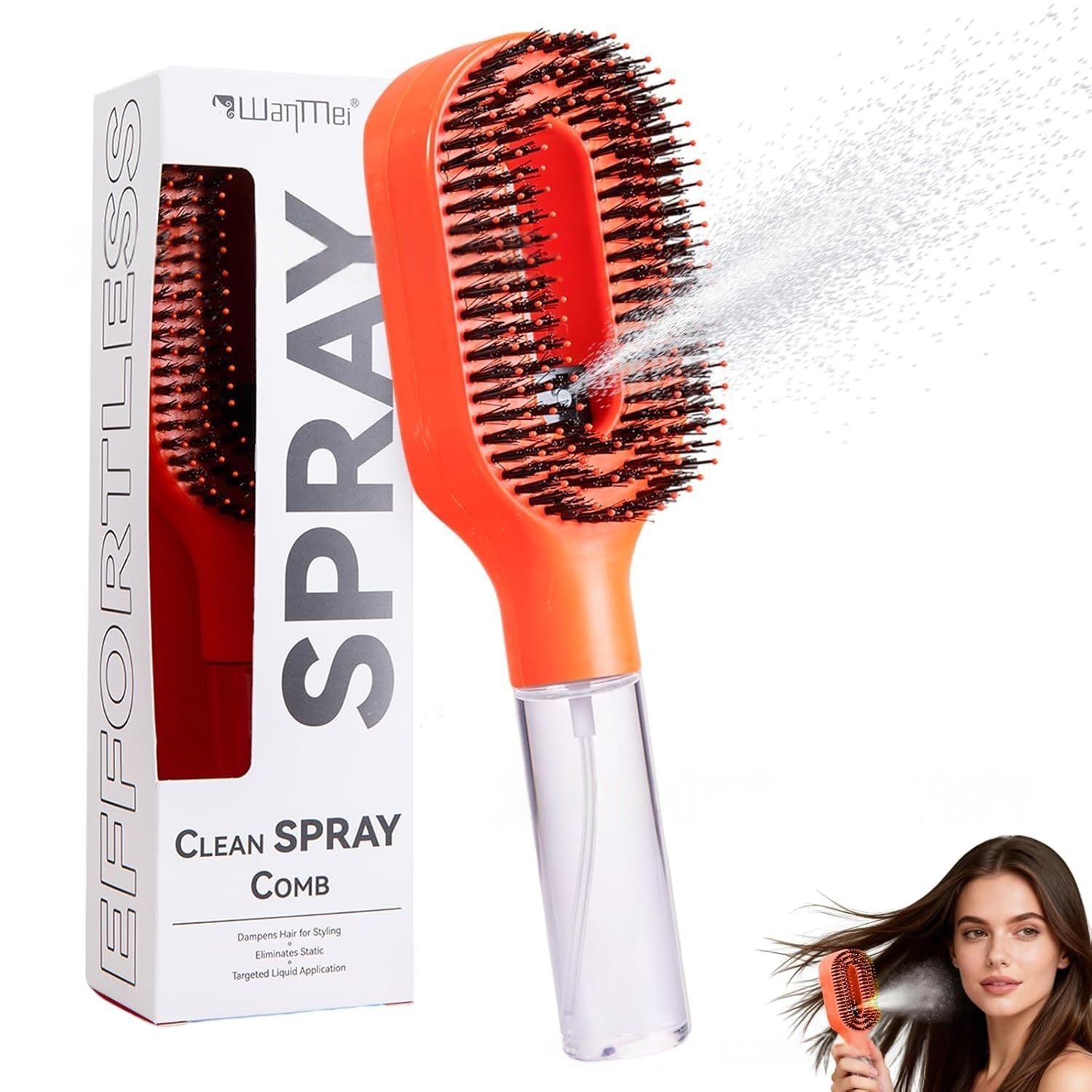 Spray Comb Hair Brush with fine mist spray