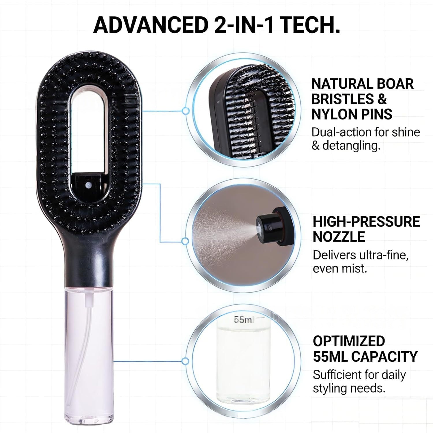 Spray Comb Hair Brush for smooth hair styling